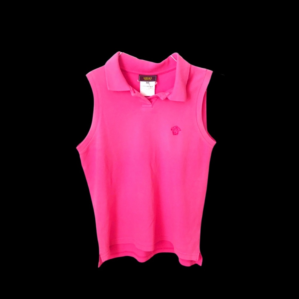 Vintage Versace Barbie Pink Polo Button Up Sleeveeless Tank Top